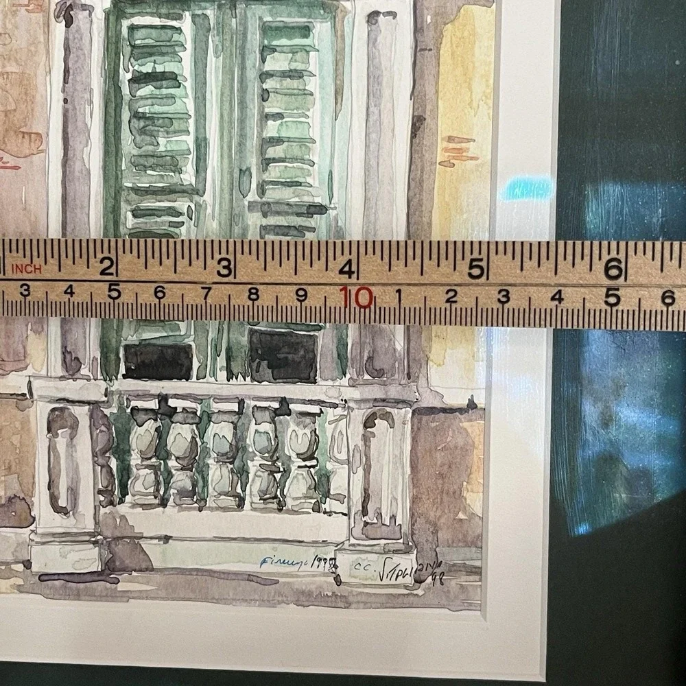 Watercolor Florence 1998 Villa Door Signed By Artist See Signature Beige Green - Picture 8 of 16
